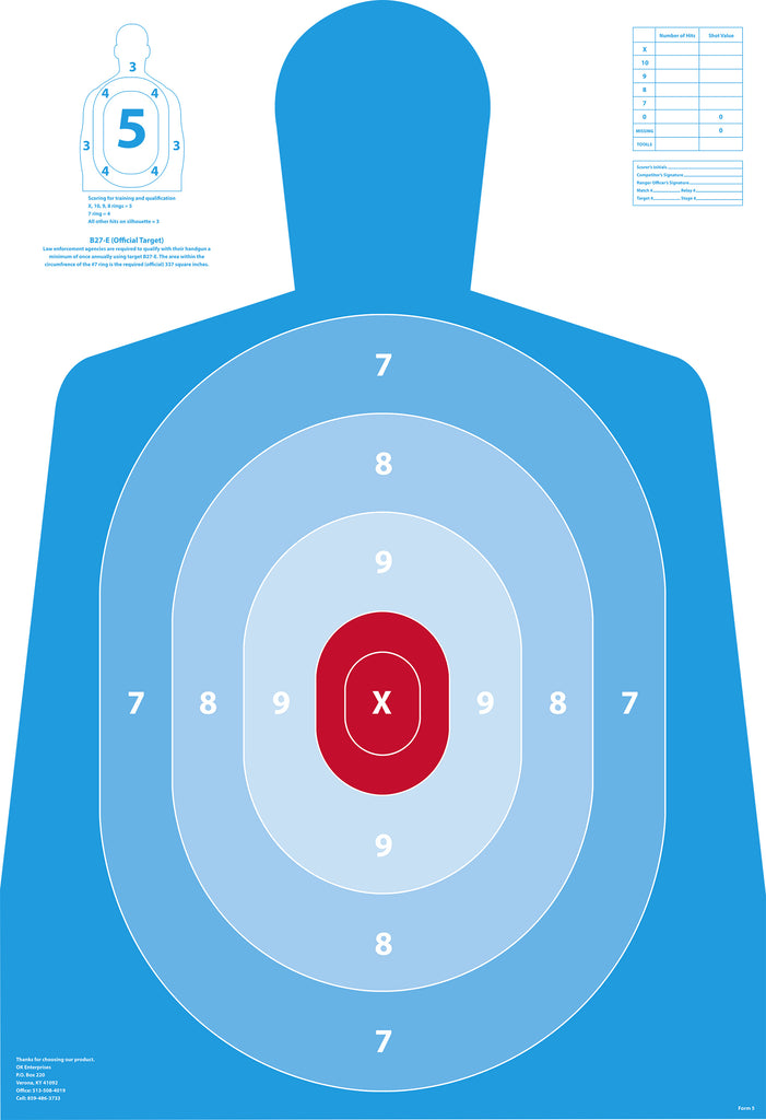 B27 E Official Silhouette Range Target Ok Enterprises