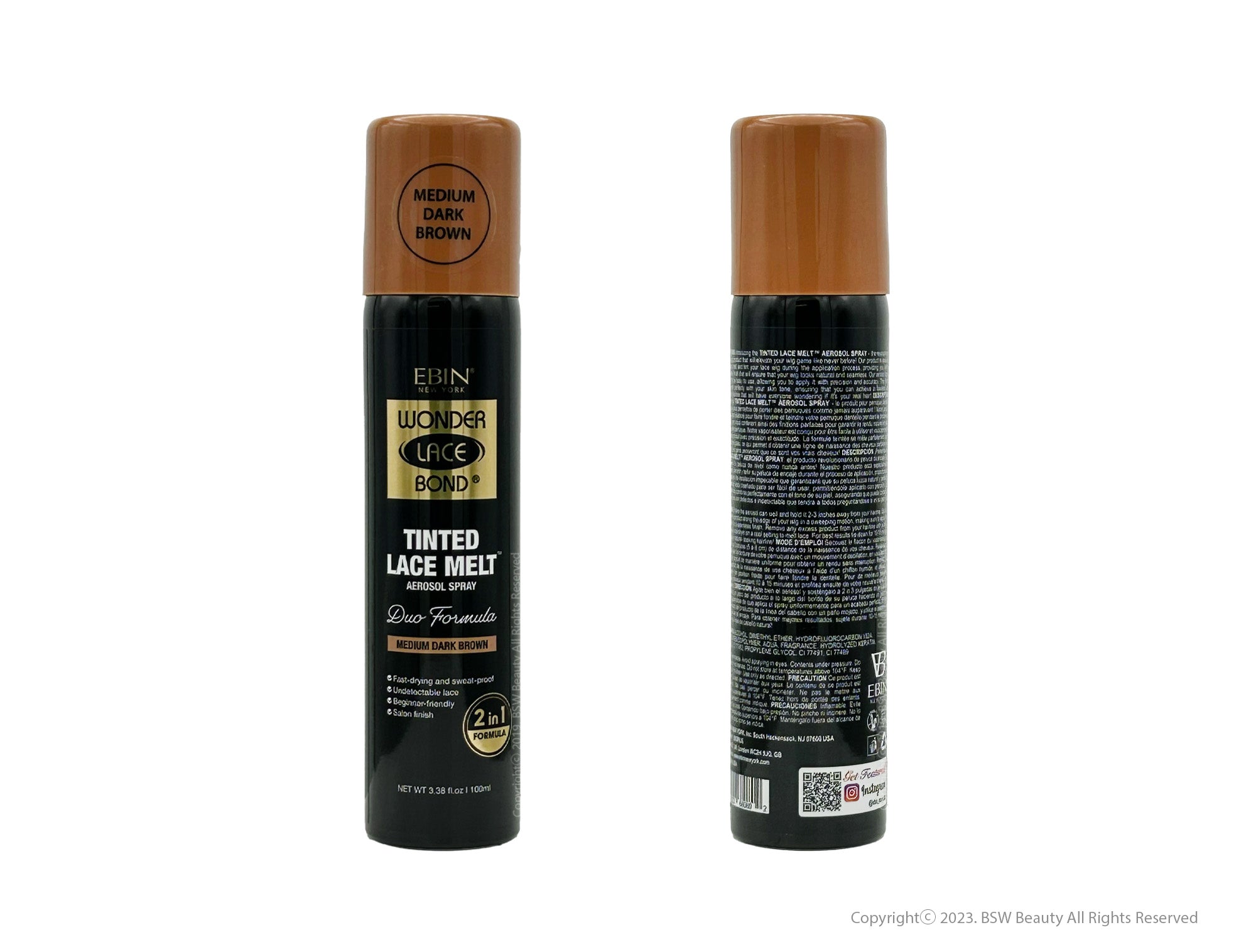 EBIN WONDER LACE BOND TINTED LACE DUO FORMULA SPRAY - DARK BROWN 3.38O