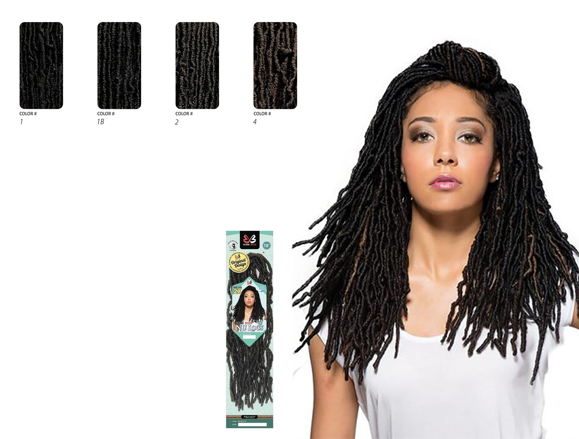 Bobbi Boss Synthetic Hair Crochet Braids African Roots Braid Collection Nu Locs 18" (6-Pack, 1B/BLUE) - wide 6