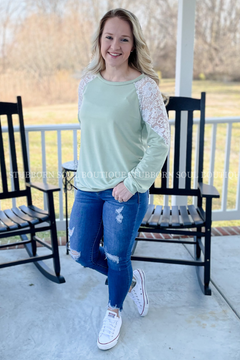 Sage Lace Shoulder Top