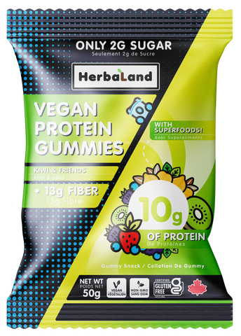 herbaland vegan protein gummies kiwi friends fruit workout snack 