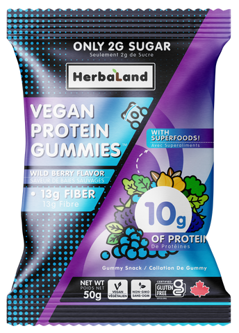 herbaland vegan protein gummies wild berry workout snack 
