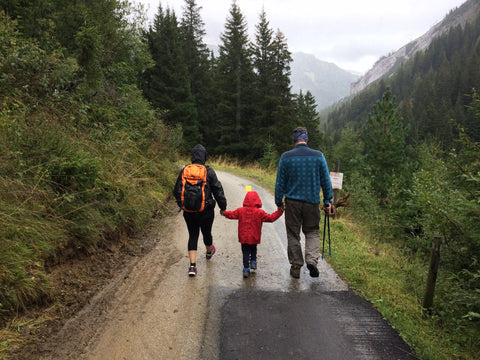 family hiking together