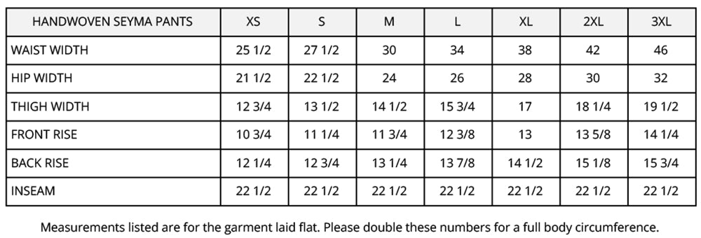 handwoven seyma pants sizing