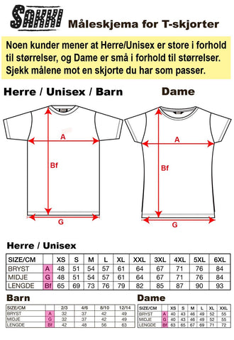 Måleskjema for T-skjorter
