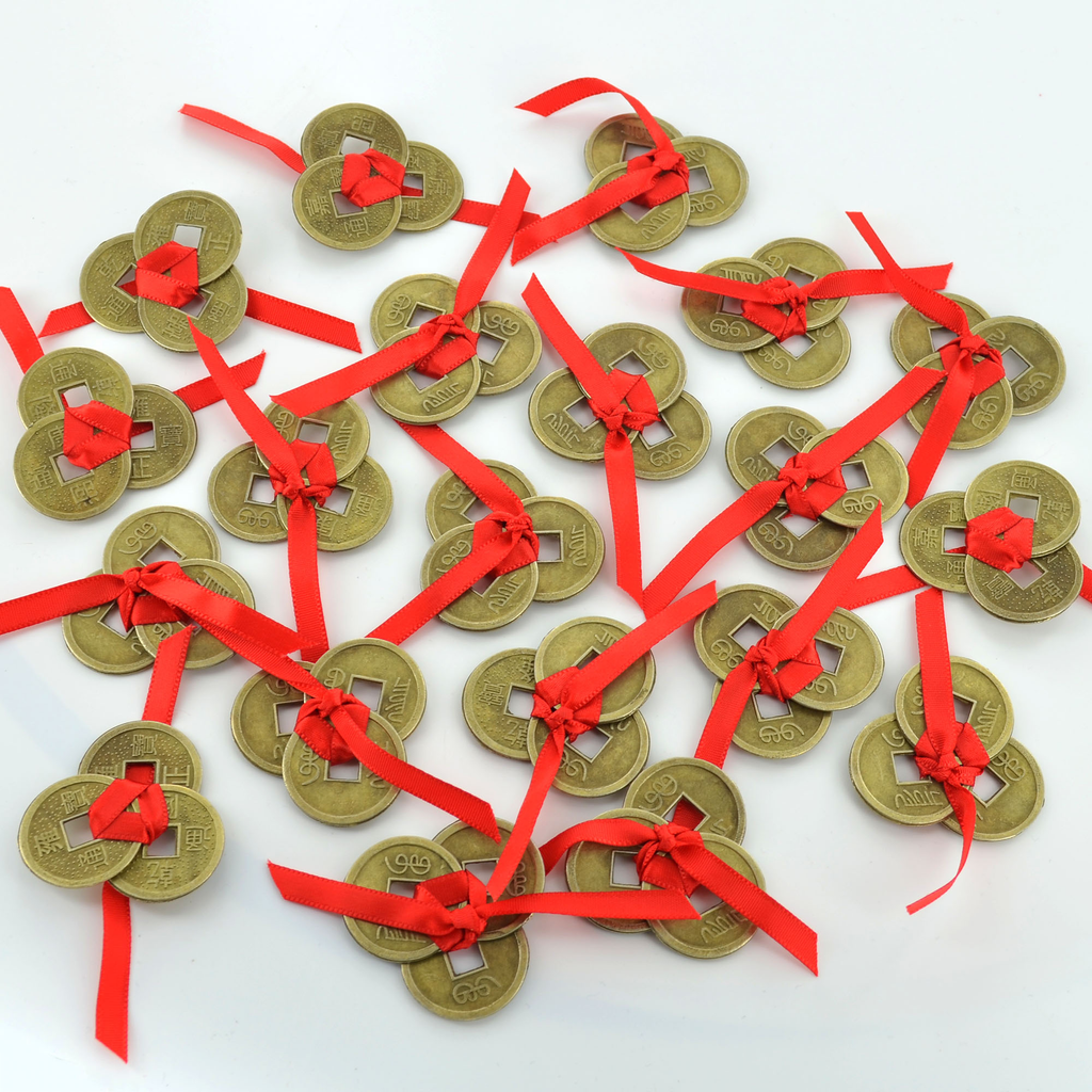 20 Sets of 3 Coins Tied With Red Ribbon Feng Shui