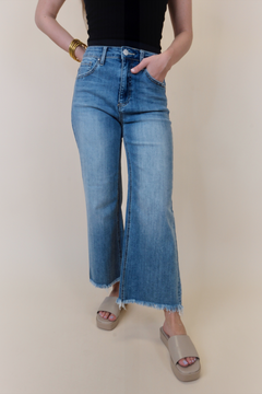 Medium Wash | High Rise Crop Wide Jeans