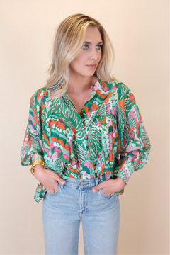 Palm Paradise Long Sleeve Blouse Top