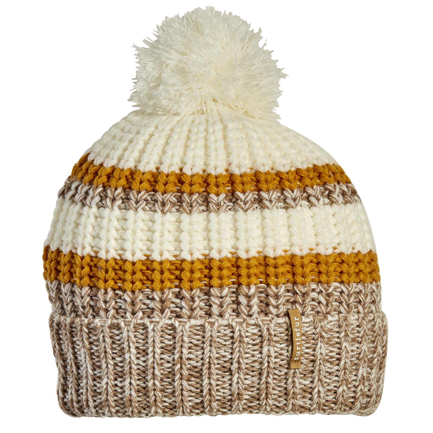 photo of brown and white pom ski hat