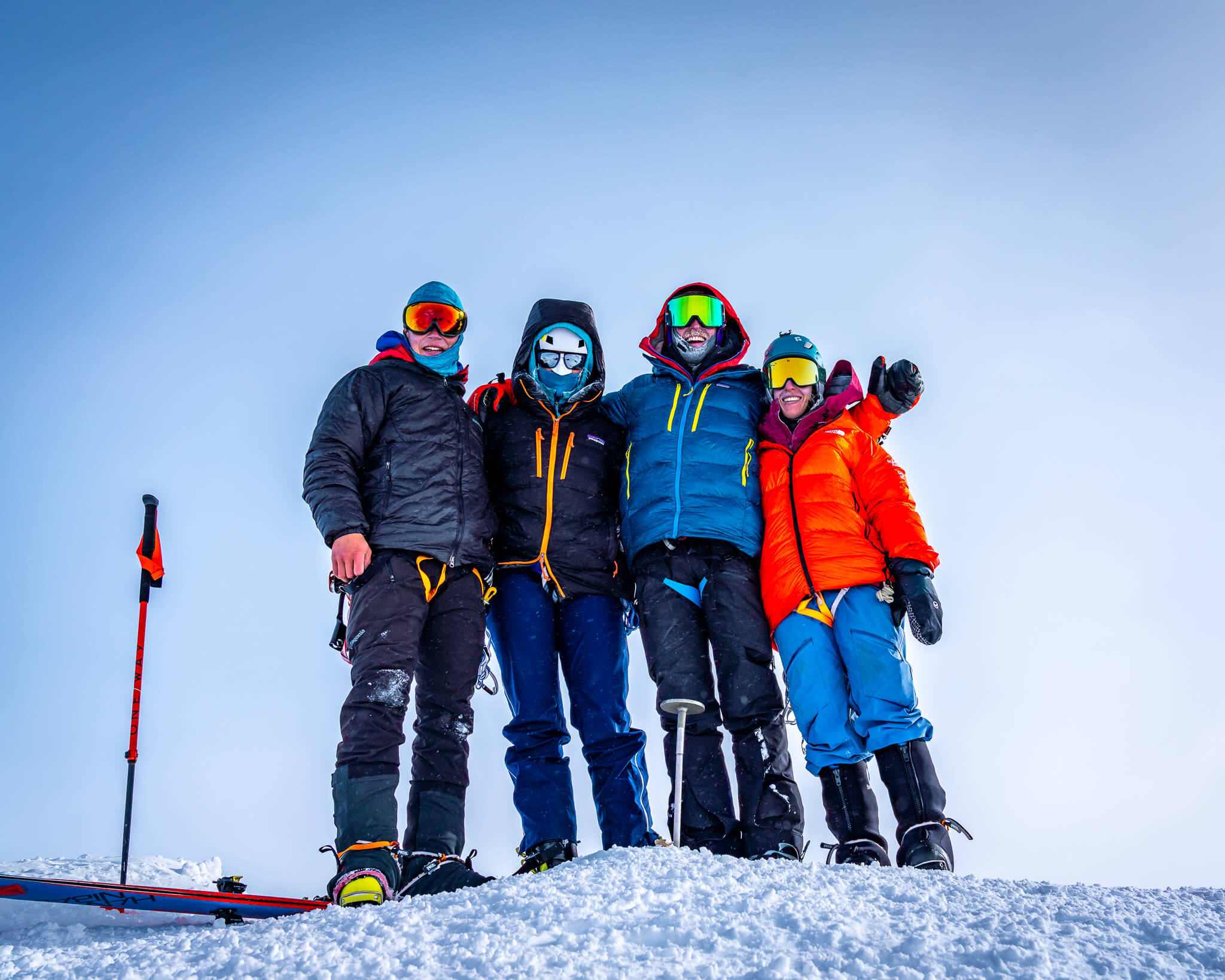 From left to right: Iain Kuo, Marika Feduschak, Joey Sackett, and Sophia Schwartz on the summit of Denali