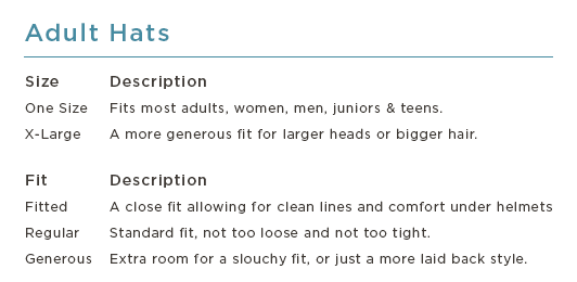 Adult Hats & Headwear Size Chart - Turtle Fur