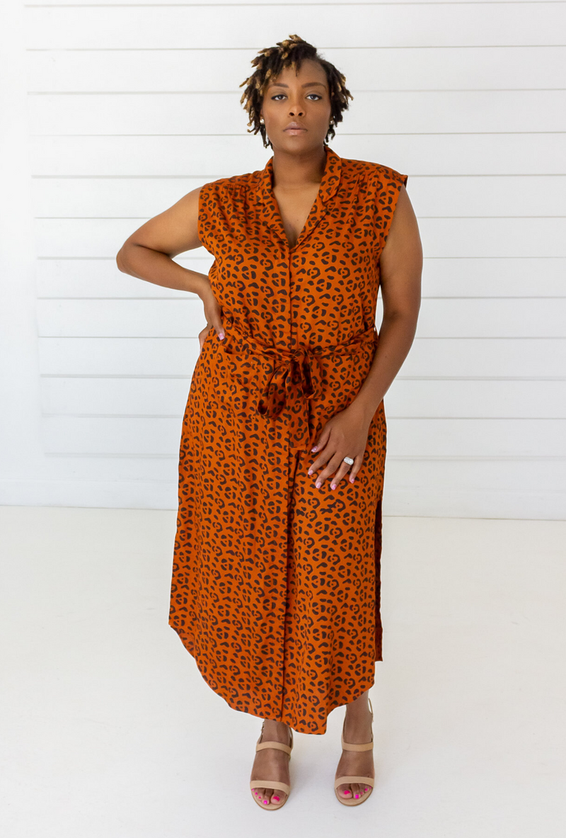 long leopard shirt dress