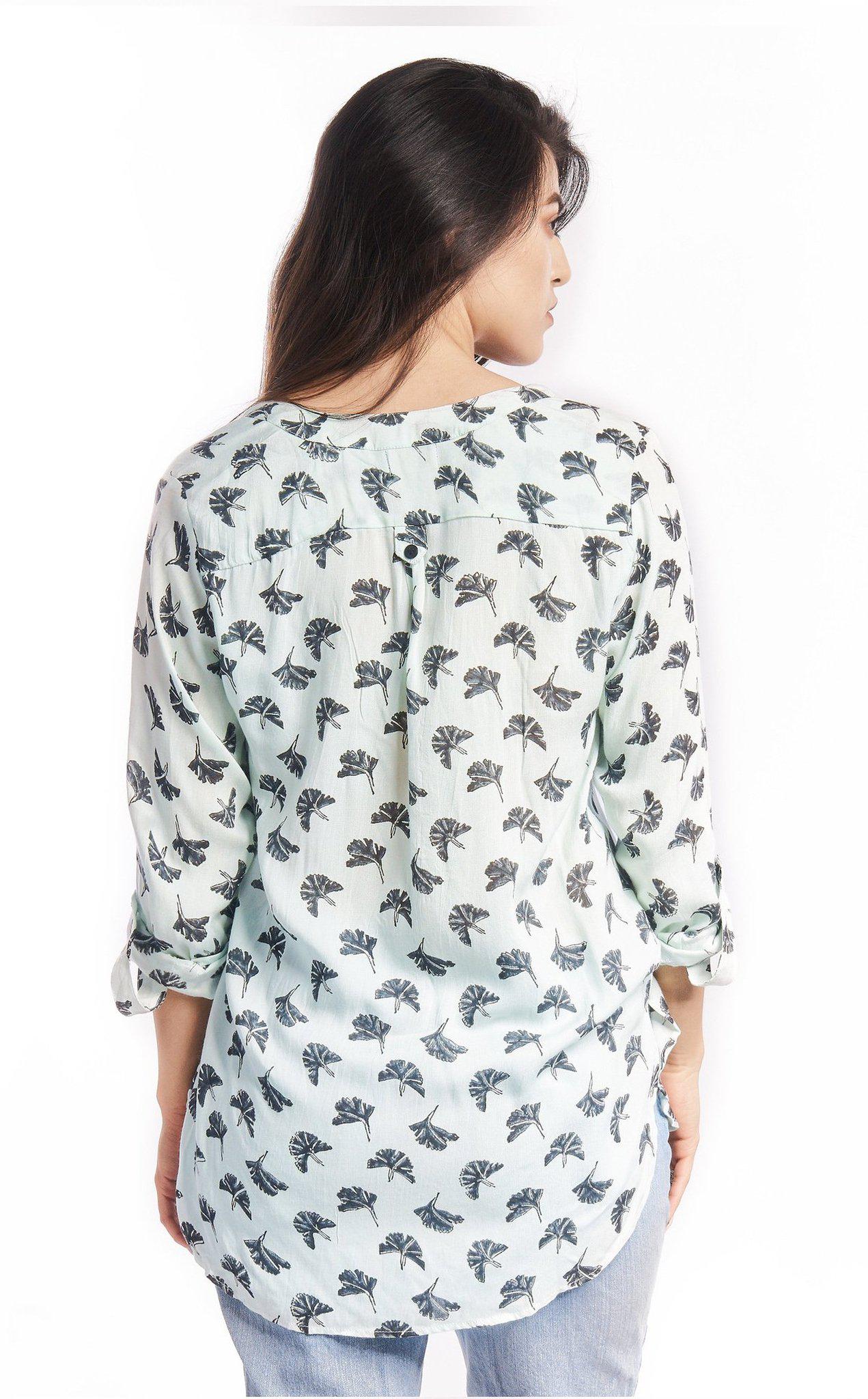 Ginkgo Leaf Tunic in Mint + Indigo