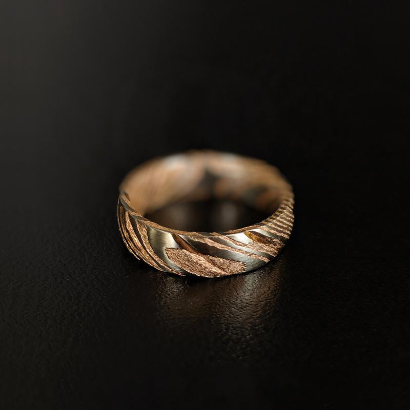 Rose Gold Damascus Steel Ring - Mens Damascus Ring 6mm Rose Gold Ring ...