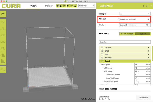 Lulzbot Cura Woodfill Profile