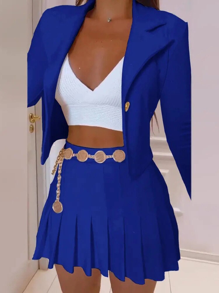 Long Sleeve Blazer And Mini Pleated Skirt Outfits – Shequila's Fashions