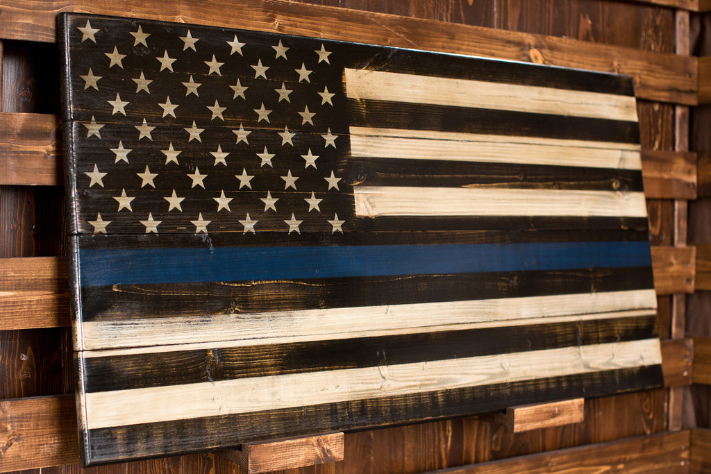 Thin Blue Line - Flags of Valor - Wooden Flags