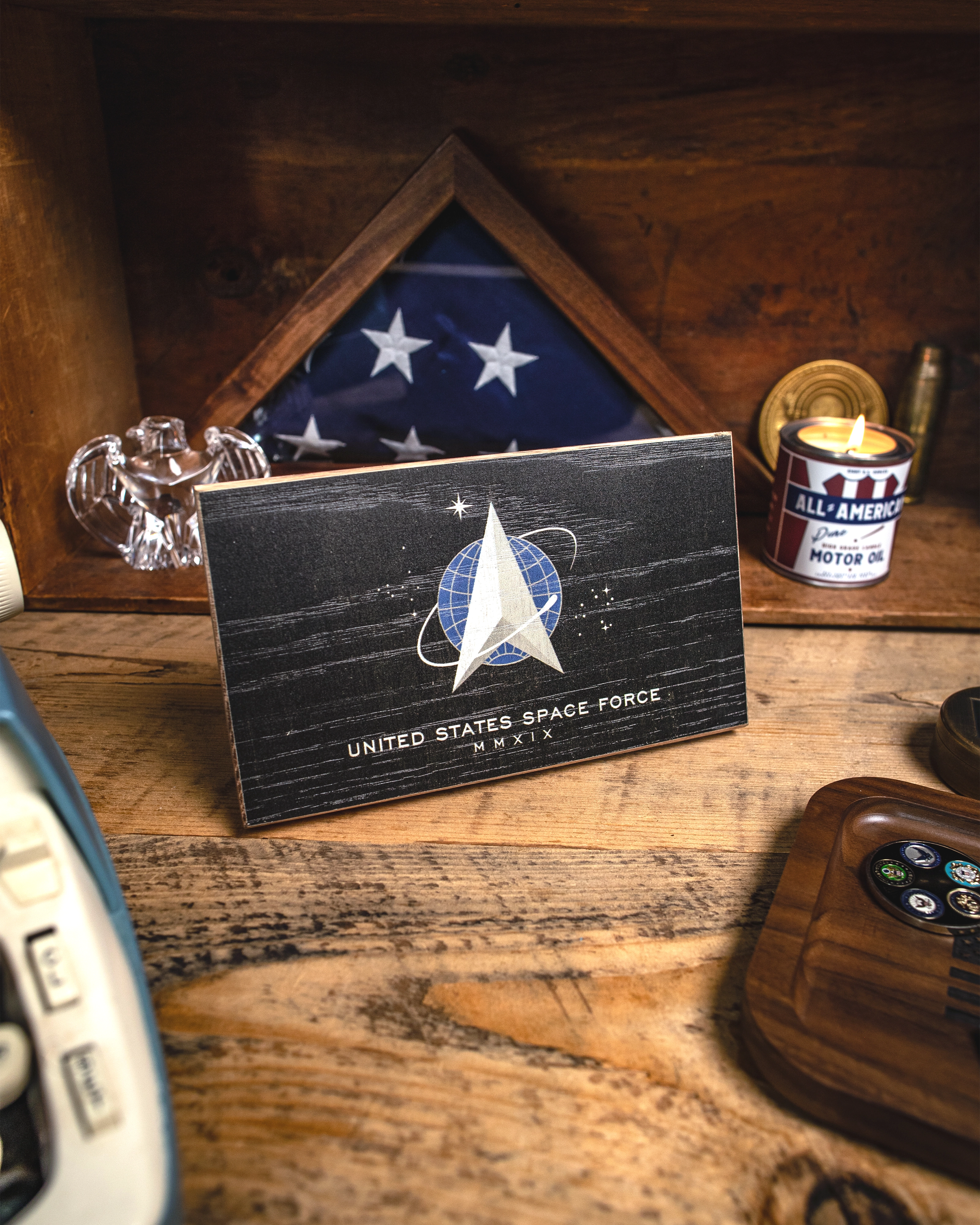 Space Force Wooden Desk Flag