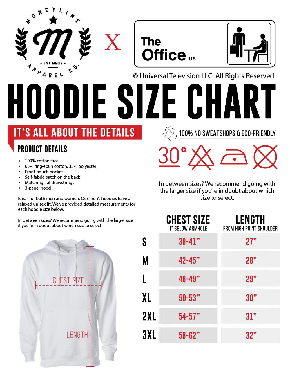 Hoodies Size Chart