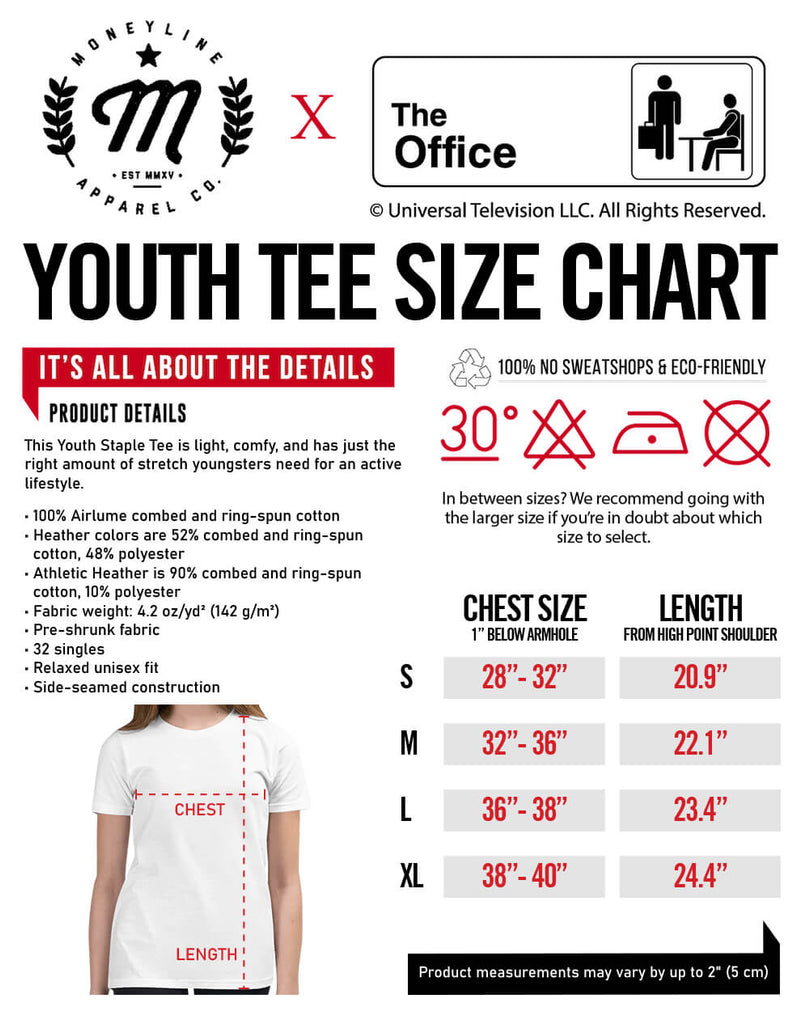 Youth tee size chart