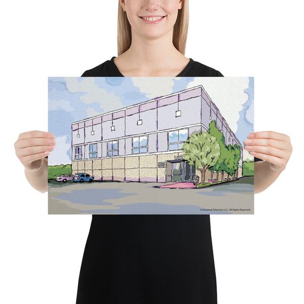 Pam Beesly The Office Building Watercolor Painting Poster Dunder Mifflin 18  x 24