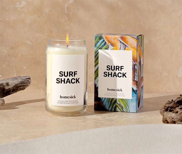 homesick surf shack candle and box