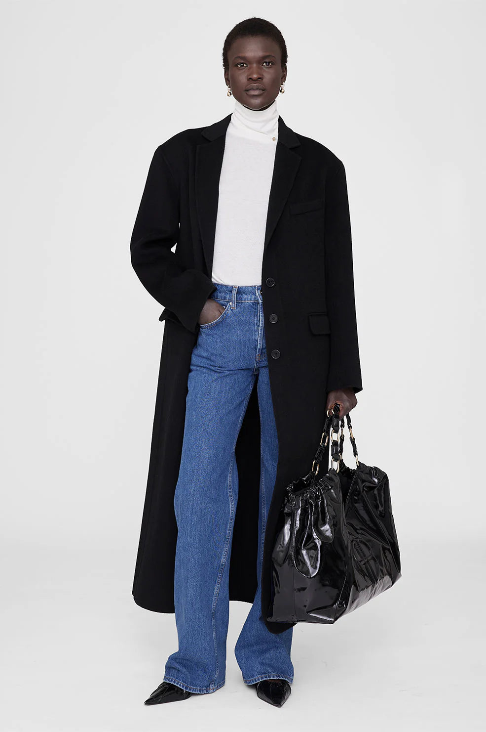 Anine Bing Dylan Coat Black Cashmere Blend Denim Iniquity