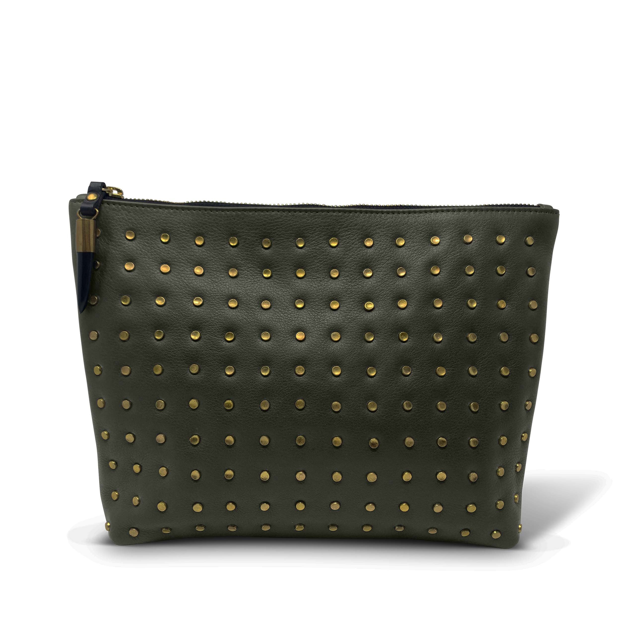 Olive Brass Stud Medium Pouch