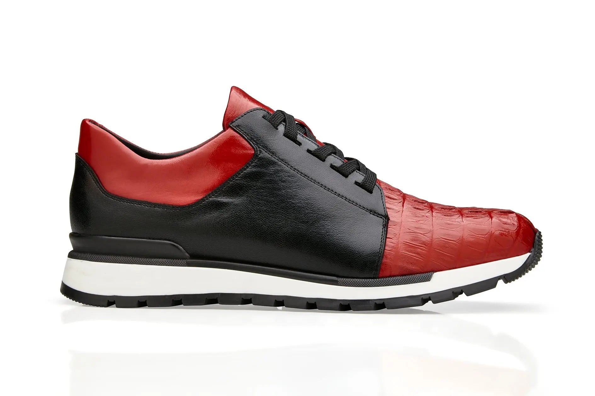 Belvedere Titan in Red and Black Caiman Crocodile Sneakers