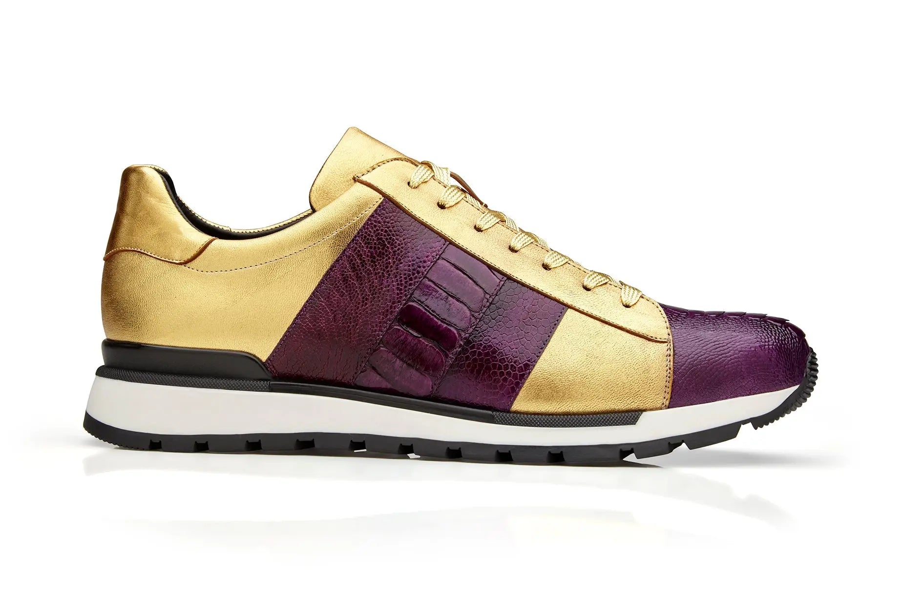 Belvedere Blake in Purple and Gold Color Block Exotic Sneakers