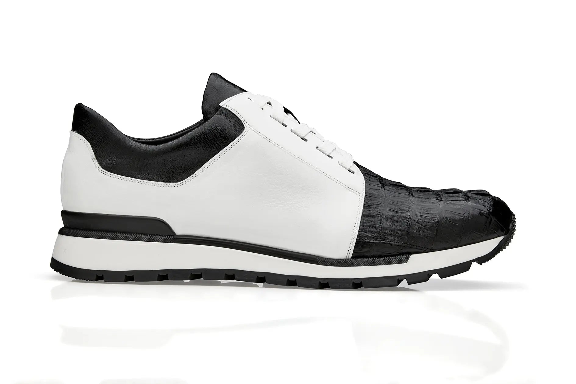 Belvedere Titan in Black and White Caiman Crocodile Sneakers
