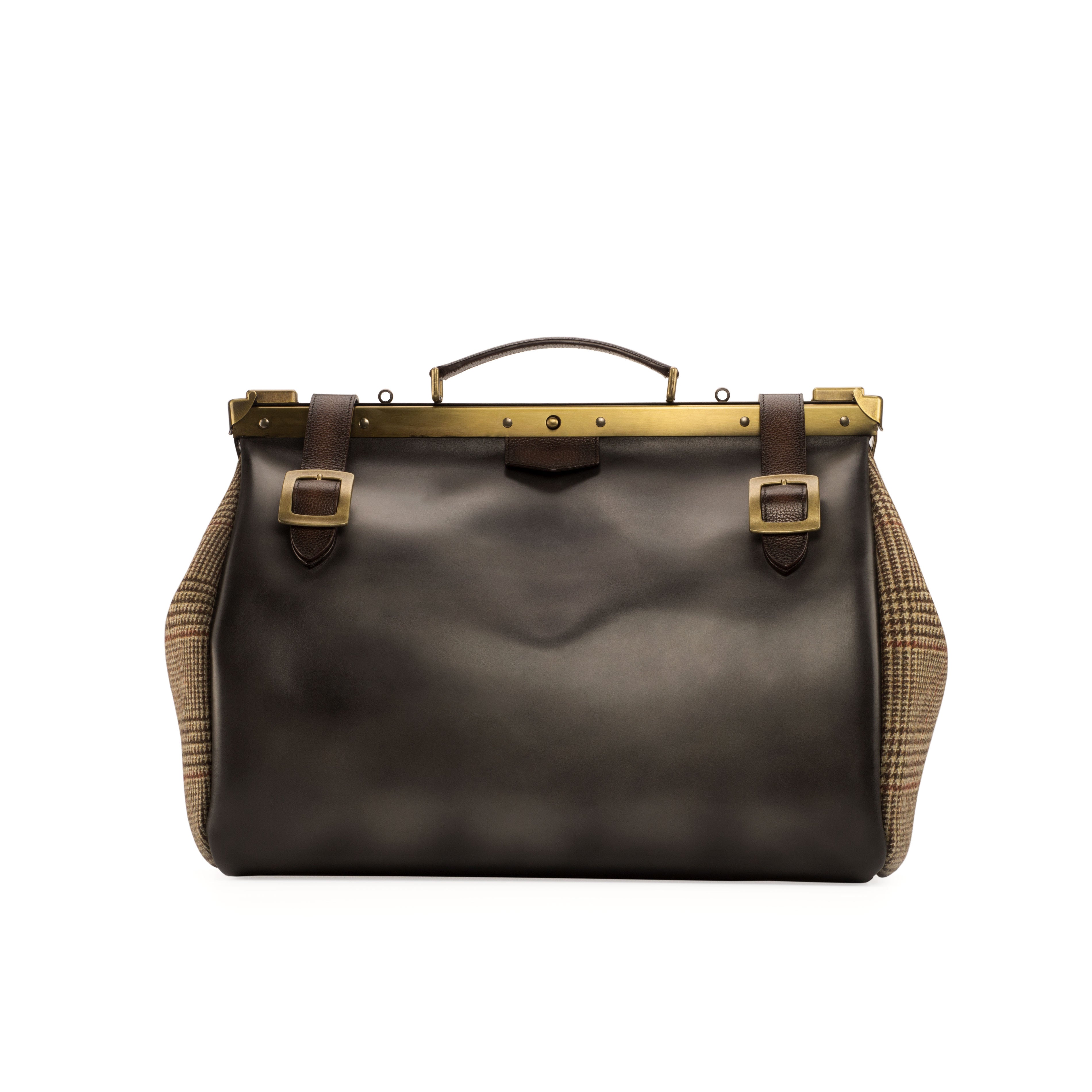 Luxe Men s Doctor Bag in Tweed Sartorial Grey Painted Calf Dark