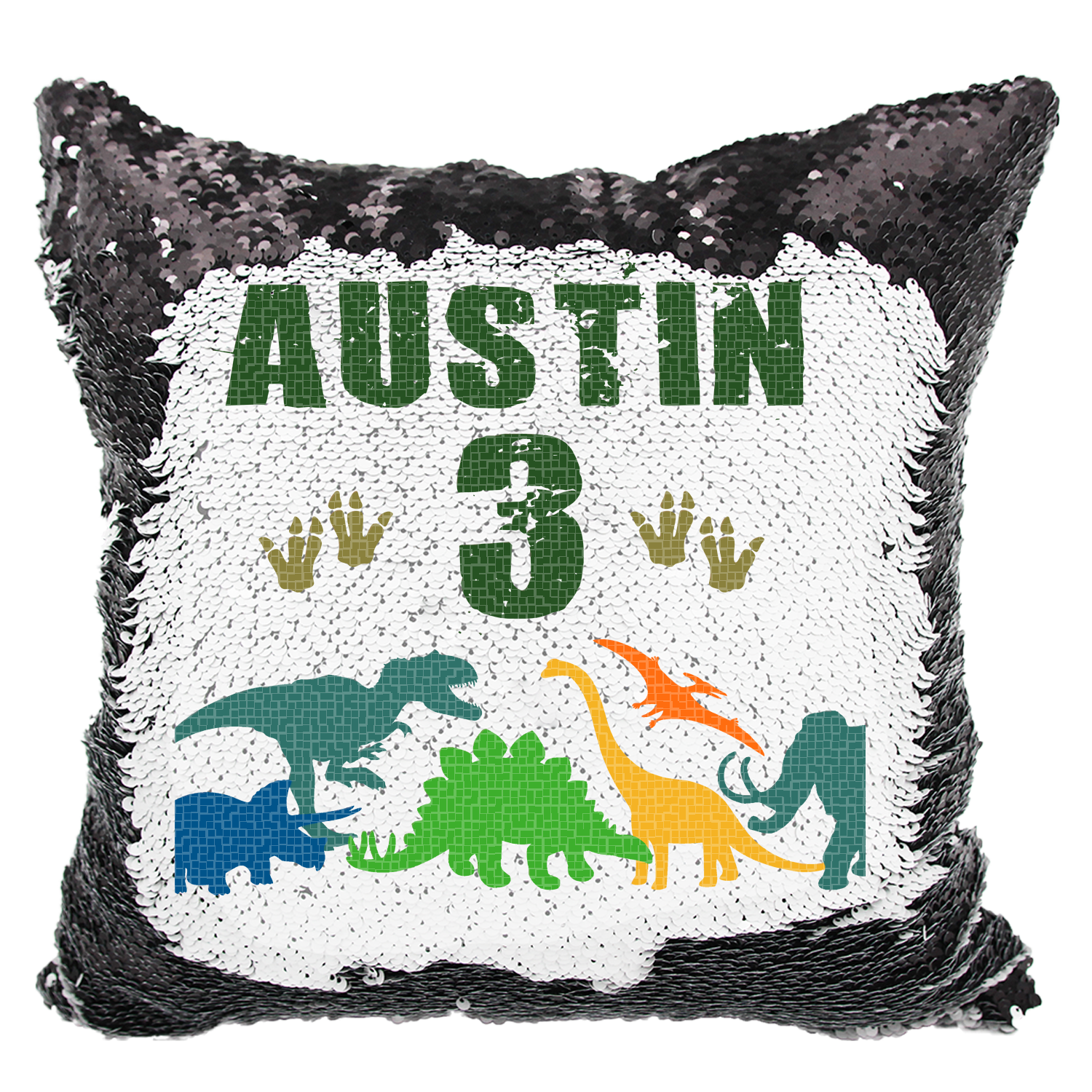 dinosaur sequin pillow