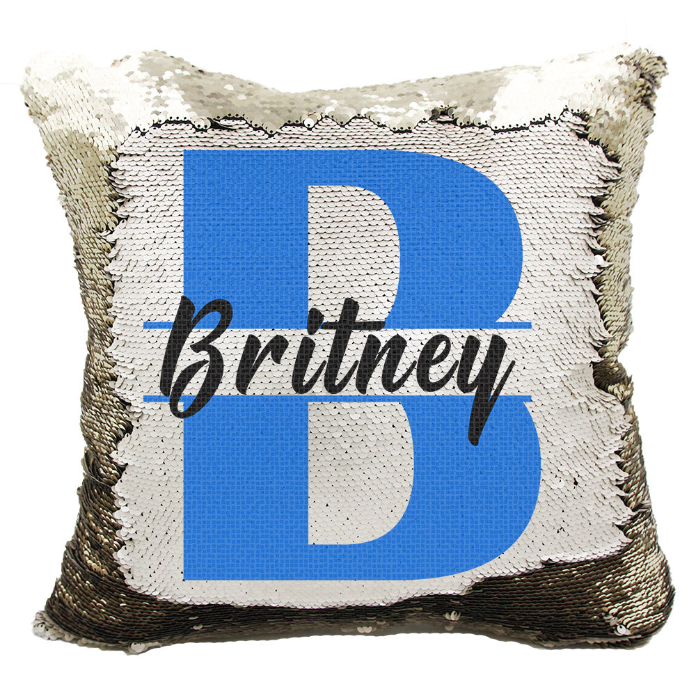 initial sequin pillow