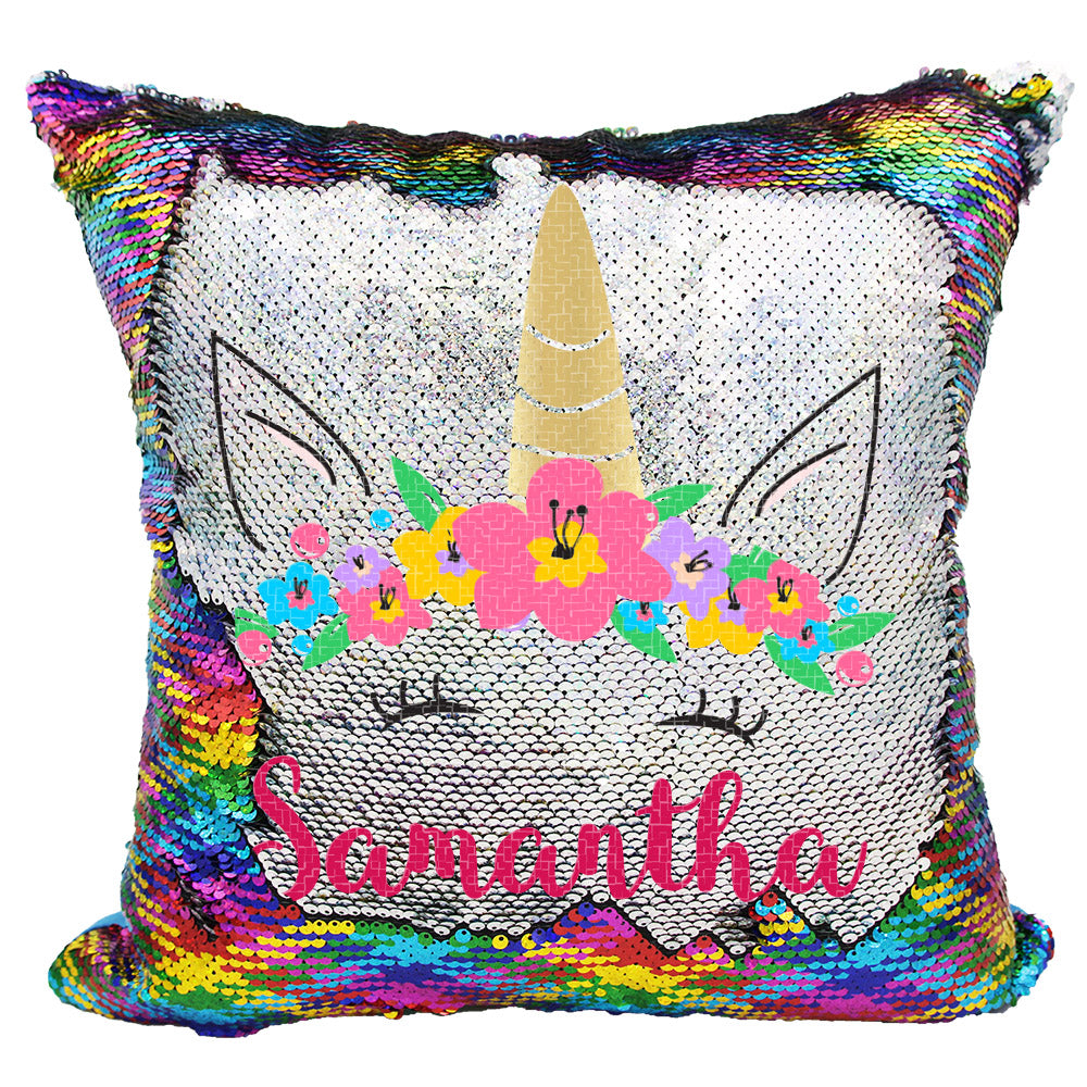 unicorn sequin pillow