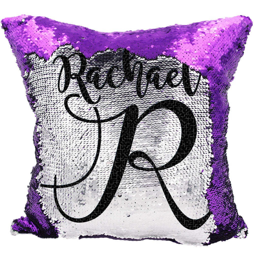 initial sequin pillow