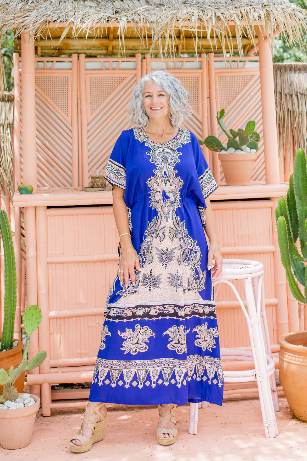 Paige Kaftan Maxi Dress - Blue Floral Mandala - Holley Day