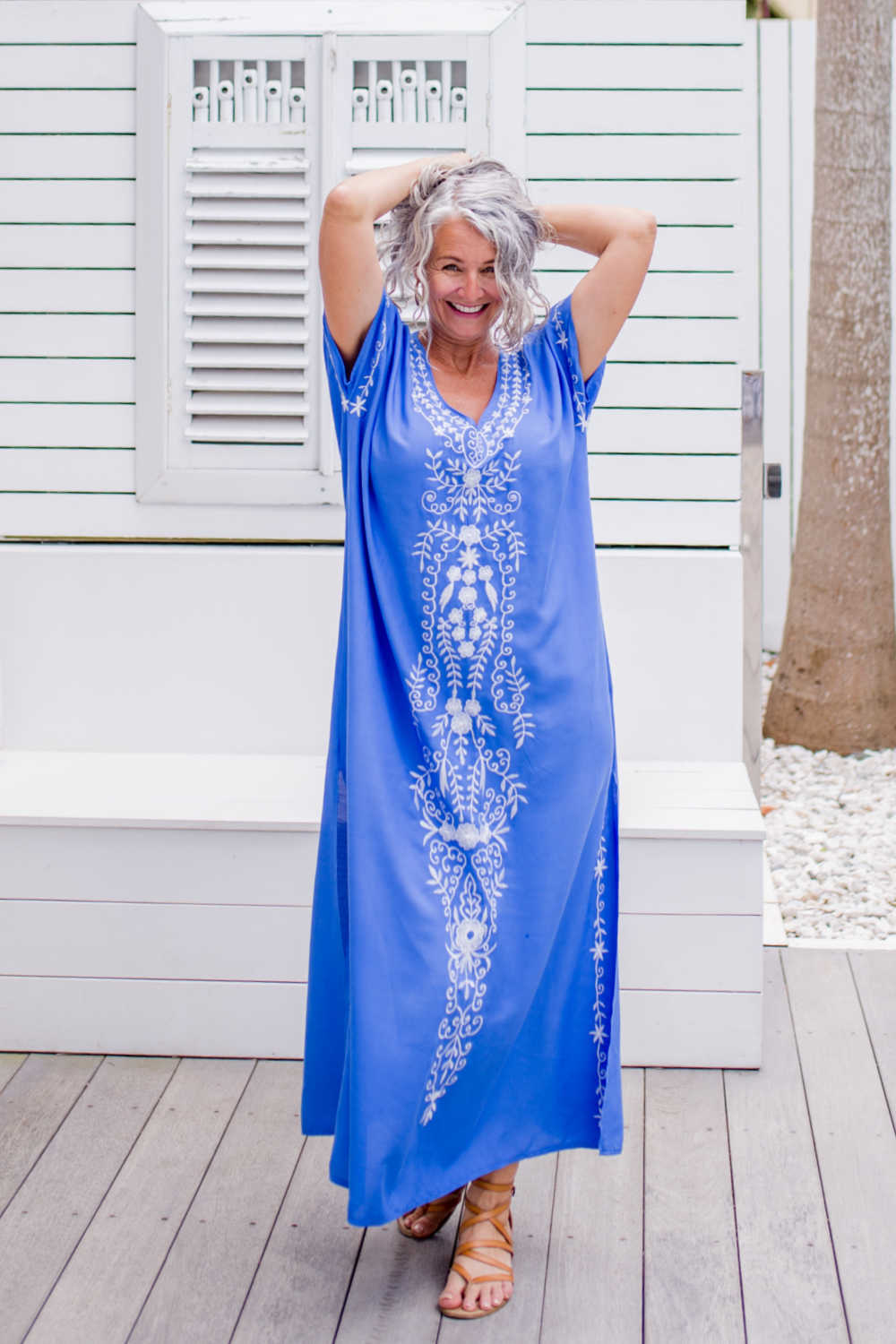 Embroidered Long Blue Kaftan Dress - Holley Day