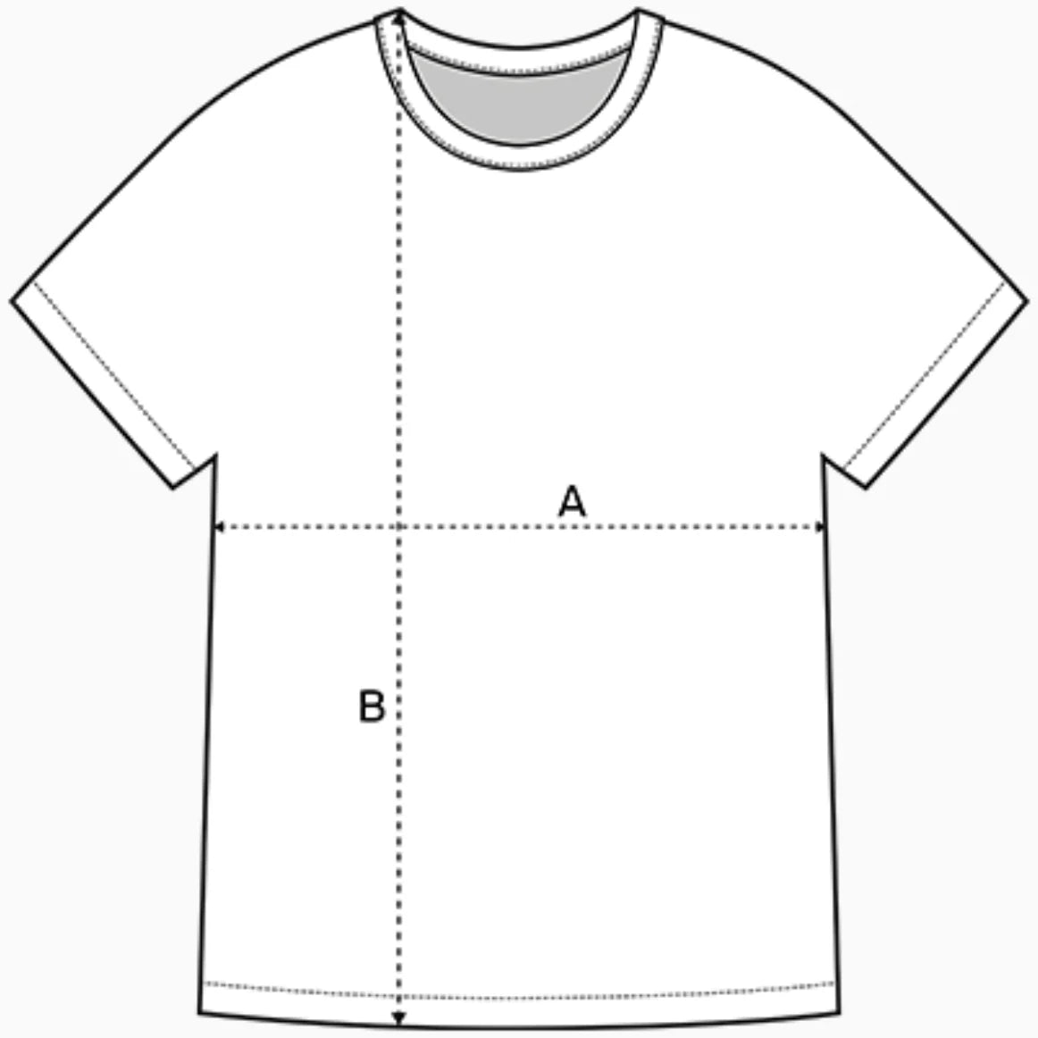 T-Shirt Skizze mit Breite A und Länge B