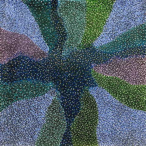 Cool blue, green and purple fine dot painting by Josie Petrick Kemarre