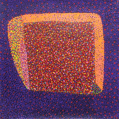 Purple and orange fine dot painting by Josie Petrick Kemarre