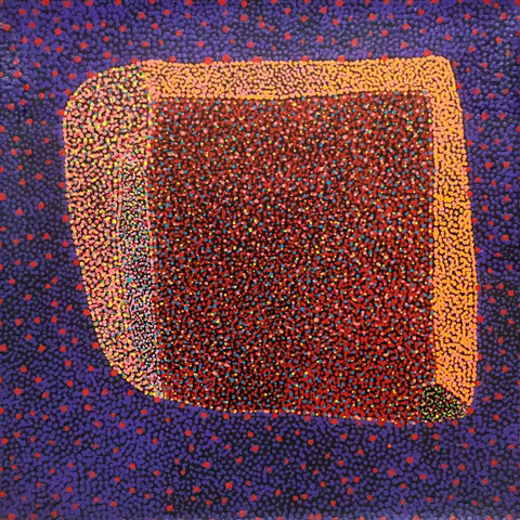 Purple and orange fine dot painting by Josie Petrick Kemarre