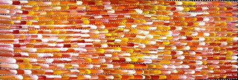 Orange and yellow panel sized painting by Lisa Mills Pwerle, 90cm x 30cm
