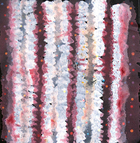 Matthew Mbitjana stripe painting in pink with background dots