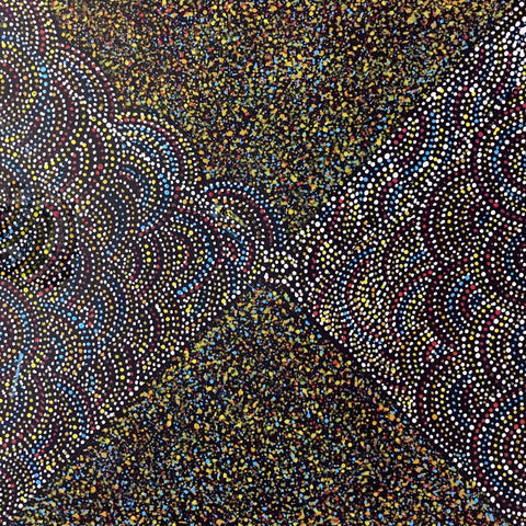 Kleines gepunktetes Aborigine-Gemälde von Cowboy Loy, 30 cm x 30 cm