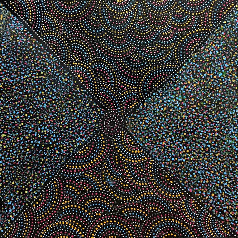 Kleines gepunktetes Aborigine-Gemälde von Cowboy Loy, 30 cm x 30 cm