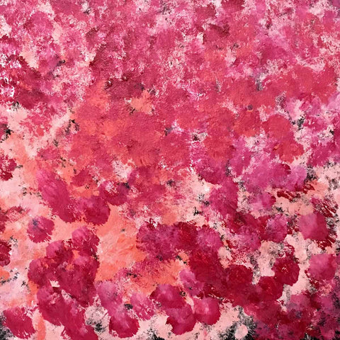 Small moody coral and magenta dot painting by Kathleen Ngale