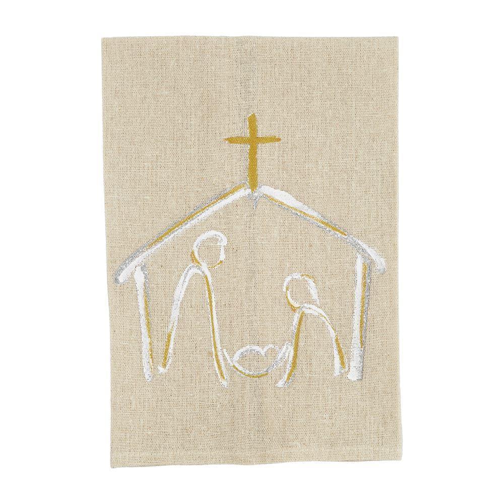 Mud Pie Home Nativity White and Gold Painted Christmas Bath Hand Towel
