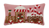 Gingerbread Pink Christmas Train w/ Candy Cane Hooked Wool Accent Pillow 9" x 16"