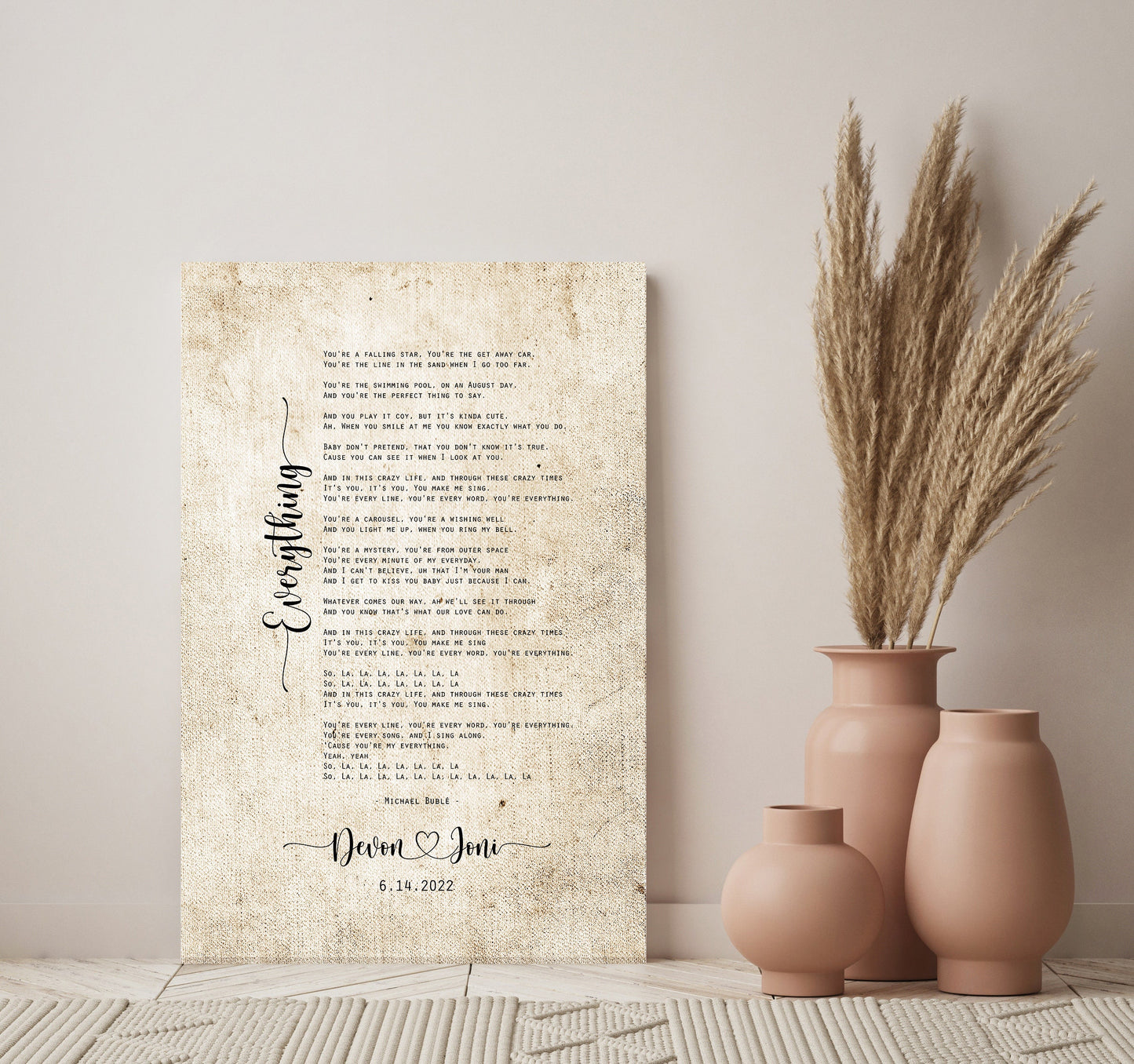 Song Lyrics Printed on Cotton or Linen Personalized 